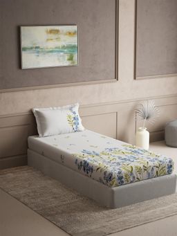 Ddecor Live Beautiful - Cotton Floral 145 TC Single Bedsheet with 1 Pillow Cover - Blue
