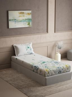 Ddecor Live Beautiful - Cotton Floral 145 TC Single Bedsheet with 1 Pillow Cover - Turquoise