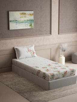 Ddecor Live Beautiful - Cotton Floral 145 TC Single Bedsheet with 1 Pillow Cover - Pink