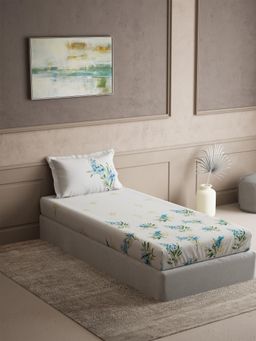 Ddecor Live Beautiful - Cotton Floral 145 TC Single Bedsheet with 1 Pillow Cover - Blue
