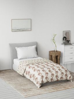 Ddecor Live Beautiful - Floral Reversible 125 GSM Cotton AC Single Bed Dohar - Brown