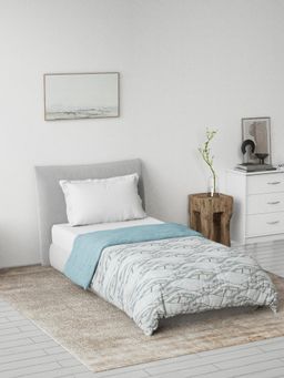 Ddecor Live Beautiful - Leaves Reversible 125 GSM Cotton AC Single Bed Dohar - Blue