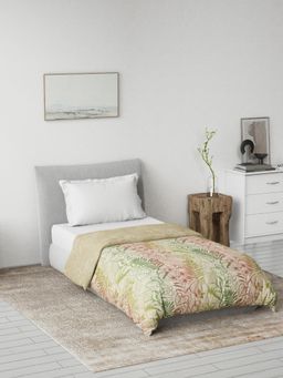 Ddecor Live Beautiful - Leaves Reversible 125 GSM Cotton AC Single Bed Dohar - Green