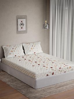 Ddecor Live Beautiful - Cotton Abstract 145 TC Double Bedsheet with 2 Pillow Covers - Brown