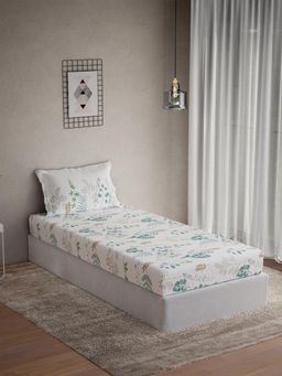 Ddecor Live Beautiful - Cotton Leaves 145 TC Single Bedsheet with 1 Pillow Cover - Blue