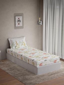 Ddecor Live Beautiful - Cotton Leaves 145 TC Single Bedsheet with 1 Pillow Cover - Orange