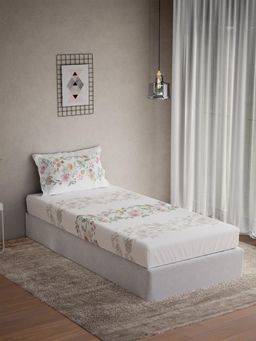 Ddecor Live Beautiful - Cotton Floral 145 TC Single Bedsheet with 1 Pillow Cover - Pink