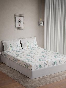 Ddecor Live Beautiful - Cotton Leaves 145 TC Queen Bedsheet with 2 Pillow Covers - Blue