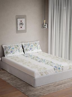 Ddecor Live Beautiful - Cotton Floral 145 TC Queen Bedsheet with 2 Pillow Covers - Blue