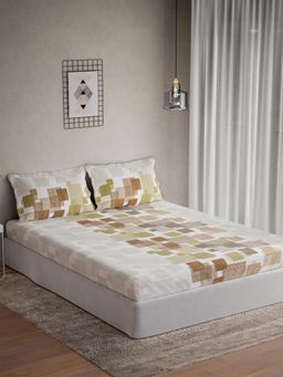 Ddecor Live Beautiful - Cotton Geometric 145 TC Queen Bedsheet with 2 Pillow Covers - Brown
