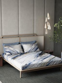 Ddecor Live Beautiful - Cotton Abstract 180 TC Double Bedsheet with 4 Pillow Covers - Blue