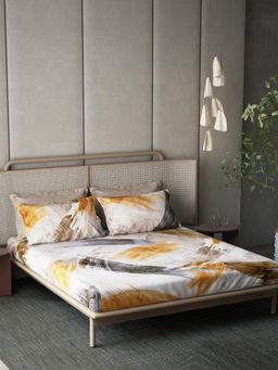 Ddecor Live Beautiful - Cotton Abstract 180 TC Double Bedsheet with 4 Pillow Covers - Orange