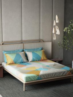 Ddecor Live Beautiful - Cotton Abstract 180 TC Double Bedsheet with 4 Pillow Covers - Blue