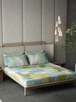 Ddecor Live Beautiful - Cotton Abstract 180 TC Double Bedsheet with 4 Pillow Covers - Green