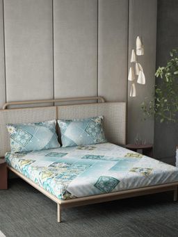 Ddecor Live Beautiful - Cotton Ethnic 145 TC Double Bedsheet with 2 Pillow Covers - Turquoise