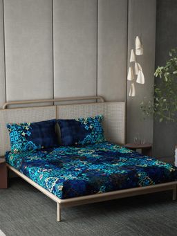 Ddecor Live Beautiful - Cotton Ethnic 145 TC Double Bedsheet with 2 Pillow Covers - Blue