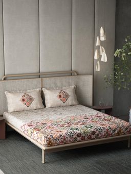 Ddecor Live Beautiful - Cotton Ethnic 145 TC Double Bedsheet with 2 Pillow Covers - Red