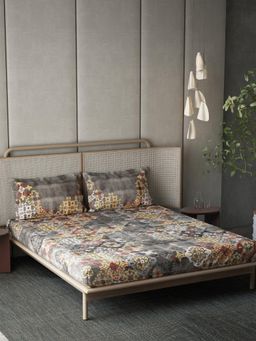 Ddecor Live Beautiful - Cotton Ethnic 145 TC Double Bedsheet with 2 Pillow Covers - Grey