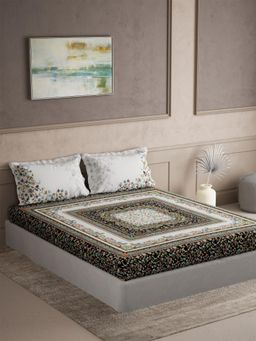 Ddecor Live Beautiful - Cotton Ethnic 145 TC Double Bedsheet with 2 Pillow Covers - Black