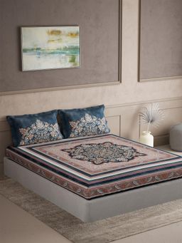 Ddecor Live Beautiful - Cotton Ethnic 145 TC Double Bedsheet with 2 Pillow Covers - Blue