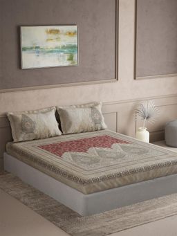 Ddecor Live Beautiful - Cotton Ethnic 145 TC Double Bedsheet with 2 Pillow Covers - Red