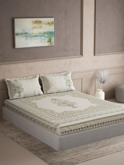 Ddecor Live Beautiful - Cotton Ethnic 145 TC Double Bedsheet with 2 Pillow Covers - Grey