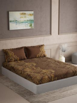Ddecor Live Beautiful - Cotton Ethnic 145 TC Double Bedsheet with 2 Pillow Covers - Brown