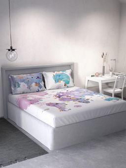 Ddecor Live Beautiful - Cotton Kids 145 TC Double Bedsheet with 2 Pillow Covers - Purple