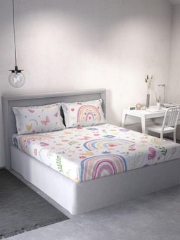 Ddecor Live Beautiful - Cotton Kids 145 TC Double Bedsheet with 2 Pillow Covers - White