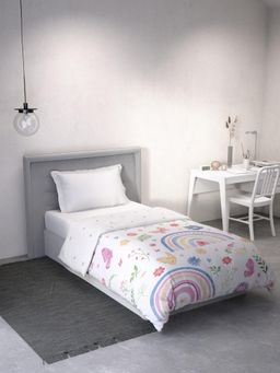 Ddecor Live Beautiful - Kids Printed Reversible 150 GSM Cotton Single Bed Quilt - White