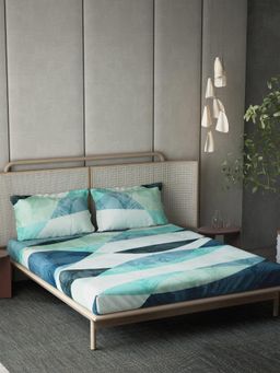 Ddecor Live Beautiful - Cotton Abstract 210 TC Double Bedsheet with 2 Pillow Covers - Turquoise