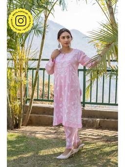 House of Chikankari - Bushra Chikankari Modal Straight Kurta (Set of 2)