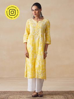 House of Chikankari - Chikankari Woven Printed Long Kurta