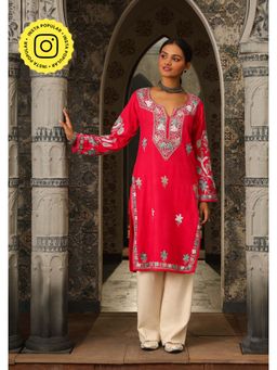 House of Chikankari - Kasmira Aari Woollen Straight Kurta