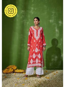 House of Chikankari - Mira Chikankari Mulmul Straight Kurta