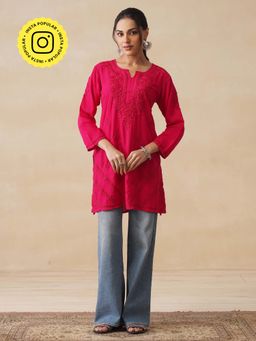 House of Chikankari - Chikankari Woven Short Kurta