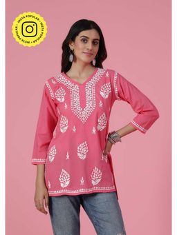 House of Chikankari - Chikankari Woven Short Kurta