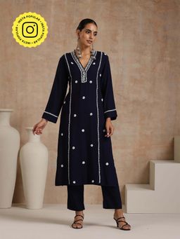 House of Chikankari - Chikankari Woven Kurta Set