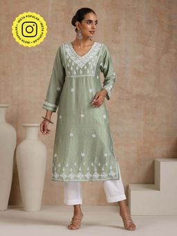 House of Chikankari - Chikankari Woven Long Kurta