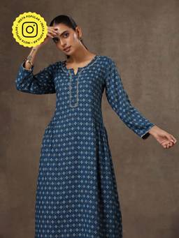 House of Chikankari - Handblock Printed Womens Long Kurta