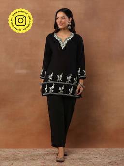 House of Chikankari - Woollen Short Tunic - Black