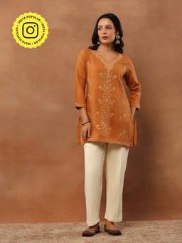 House of Chikankari - Aari Embroidered Woollen Short Kurti