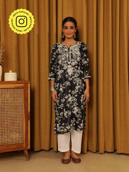 House of Chikankari - Black Women's Chikankari Cotton Mulmul Kurta