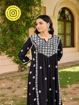 House of Chikankari - Black Rayon Chikankari Women's Long Kurta