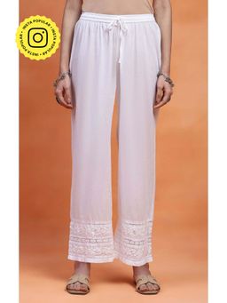 House of Chikankari - White Cotton Chikankari Solid Women's Palazzo