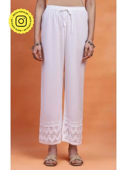 House of Chikankari - White Cotton Solid Women's Pant