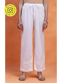 House of Chikankari - White Cotton Chikankari Solid Women's Pant