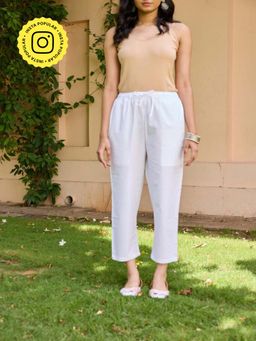 House of Chikankari - White Cotton Solid Women's Pant