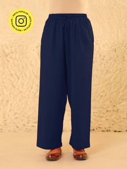 House of Chikankari - Navy Blue Cotton Women's Solid Pant