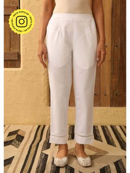 House of Chikankari - White Cotton Solid Women Lace Pant